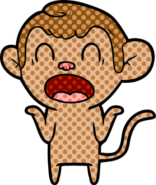 Bir insan tarafından çizilmiş omuzlarını silkeleyen çizgi film maymunu.