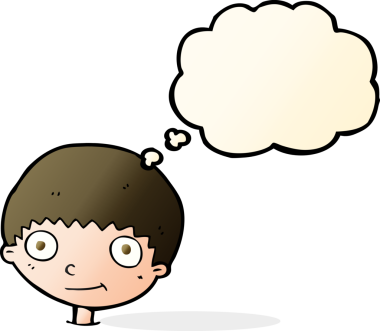 Bir insan tarafından çizilmiş düşünce balonu olan mutlu çocuk çizgi filmi.