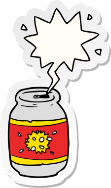 Bir insan tarafından çizilmiş konuşma balonu çıkartmalı bir soda kutusu.