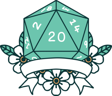 Retro Dövme Biçimi Doğal 20 kritik vuruş D20 zar bir insan tarafından çizildi