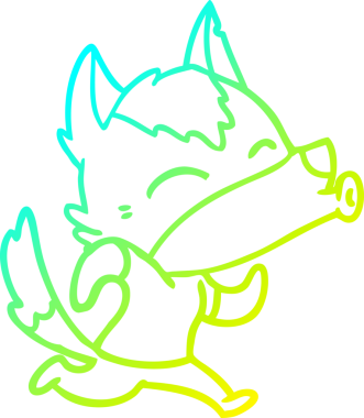 Bir insan tarafından çizilmiş giysiler içinde uluyan bir kurt çizgi film karakteri.