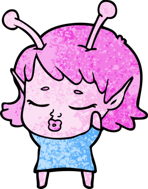 Bir insan tarafından çizilmiş sevimli uzaylı kız çizgi filmi.