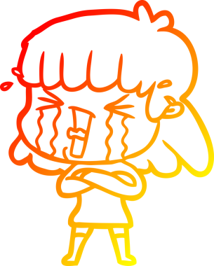 Bir insan tarafından çizilmiş göz yaşları içindeki çizgi film kadını çizimi.