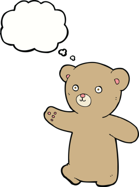 Bir insan tarafından çizilmiş düşünce balonlu oyuncak ayı.