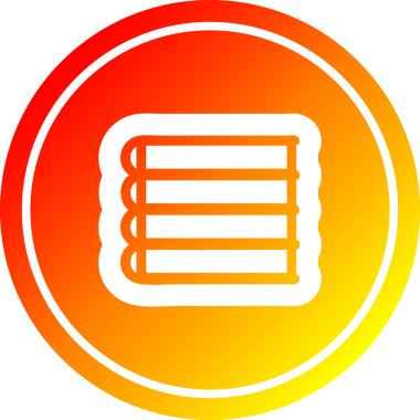 Bir insan tarafından çizilen sıcak gradyan bitiş tablosuna sahip bir yığın kitap dairesel simgesi