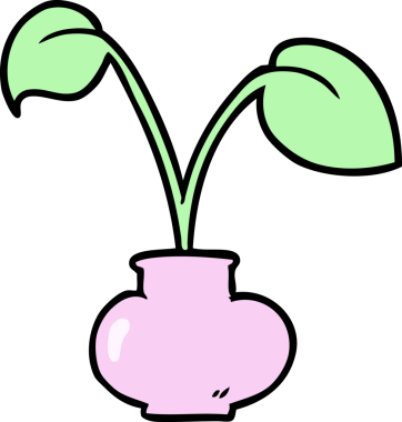 Bir insan tarafından çizilmiş karikatür evi bitkisi.