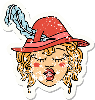 Bir insan tarafından çizilmiş insan ozan karakterinin grunge sticker 'ı.