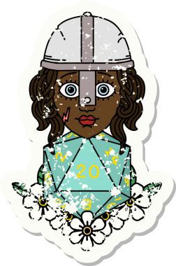 Retro Dövme Tarzı İnsan Dövüşçüsü Doğal 20 D20 zar atışıyla Bir insan tarafından çizilmiş