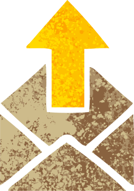 Bir insanın çizdiği okun olduğu bir zarfın retro çizim stili karikatürü