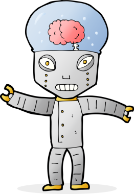 Bir insan tarafından çizilmiş komik çizgi film robotu