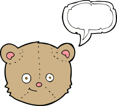 Bir insan tarafından çizilmiş konuşma balonlu oyuncak ayı kafası.