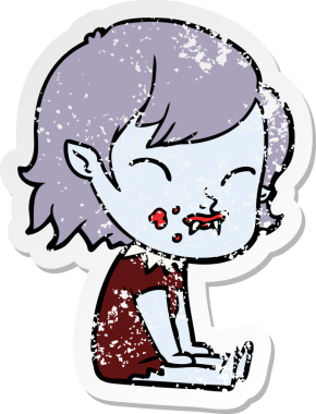 Bir insan tarafından çizilmiş yanağında kan olan vampir bir kızın sıkıntılı çıkartması.