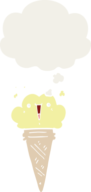 Yüzünde düşünce kabarcığı olan bir insan tarafından çizilmiş çizgi film dondurması.