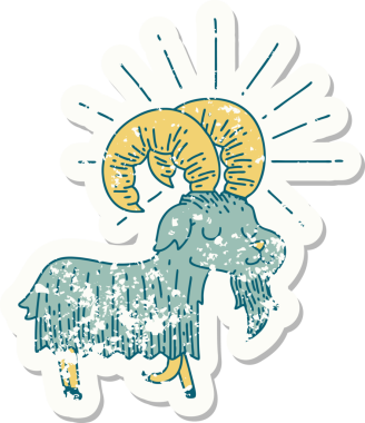 Bir insan tarafından çizilmiş eski bir dövme stili mutlu keçi etiketi.