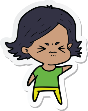 Bir insan tarafından çizilmiş kızgın bir kızın çıkartması.