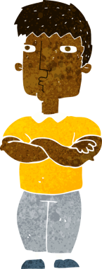 Bir insan tarafından çizilmiş çapraz kollu çizgi film adamı.