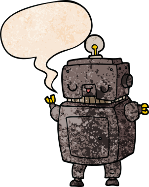 bir insan tarafından çizilmiş eski moda konuşma baloncuklu çizgi film robotu.