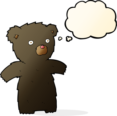 Bir insan tarafından çizilmiş düşünce baloncuklu kara ayı.