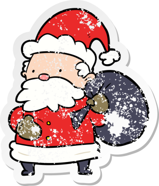 Bir insan tarafından çizilmiş karikatür Noel Baba etiketi.