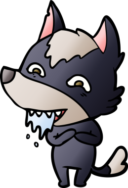 Bir insan tarafından çizilmiş aç kurt çizgi filmi.