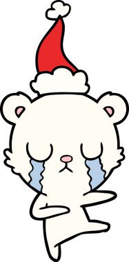 Ağlayan kutup ayısı el çizimi. Bir insan tarafından çizilmiş Noel Baba şapkası.