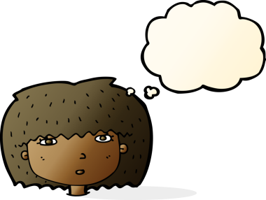 Bir insan tarafından çizilmiş düşünce baloncuklu kadın yüzü.