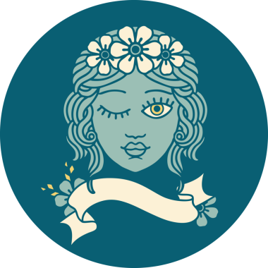 Dövme stili simgesi. Bir insan tarafından çizilmiş genç kızların yüzleri.