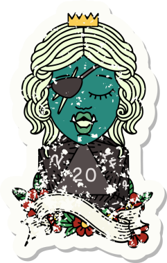 Retro Dövme Biçimli Ork karakteri bir insan tarafından çizilmiş 20 zar ile