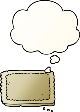 Düşünce baloncuklu çizgi film bisküvisi, bir insan tarafından çizilmiş düzgün bir gradyan stil.