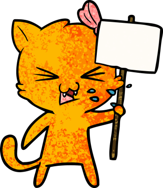 Bir insan tarafından çizilmiş çizgi film kedisi.