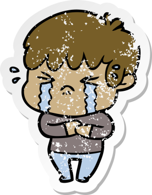 Bir insan tarafından çizilmiş, ağlayan bir çizgi film çocuğunun sıkıntılı çıkartması.