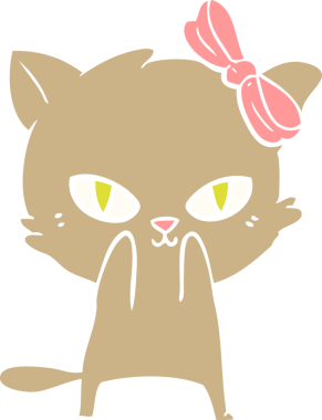 Sevimli düz renkli çizgi film kedisi bir insan tarafından çizilmiş.