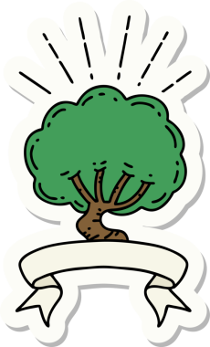 Bir insan tarafından çizilmiş dövme stili bir ağacın çıkartması.