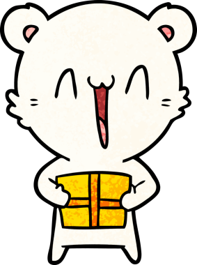 Kutup ayısı Noel hediyesi olarak bir insan tarafından çizilmiş karikatür.