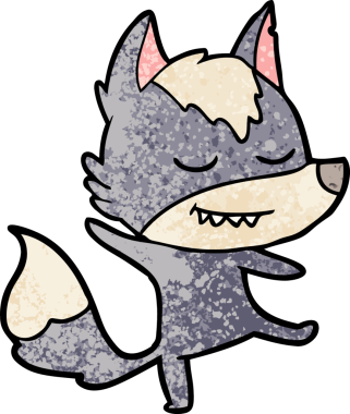 Bir insan tarafından çizilmiş dost canlısı çizgi film kurt dengesi.