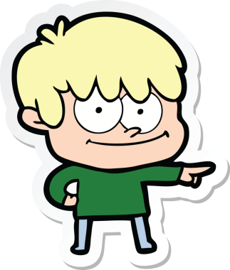 Bir insan tarafından çizilmiş mutlu bir çizgi film karakterinin çıkartması.