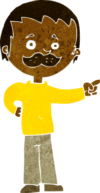 Bir insan tarafından çizilmiş bıyıklı bir çizgi film adamı.