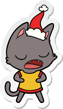 Konuşan kedi eli çizilmiş bir karikatür. Bir insan tarafından çizilmiş Noel Baba şapkası.