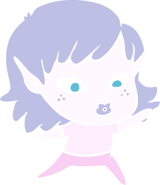 Bir insan tarafından çizilmiş düz renkli bir elf kızı.