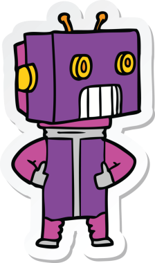 Bir insan tarafından çizilmiş robot karikatür çıkartması.