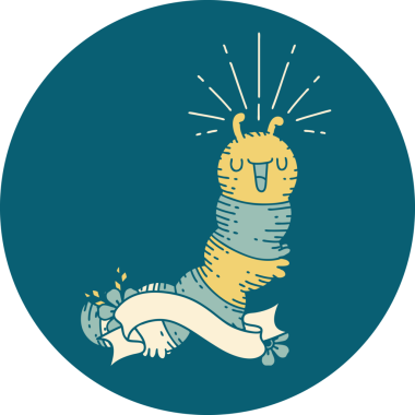 Bir insan tarafından çizilmiş mutlu tırtıl dövmesi ikonu.