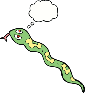 Bir insan tarafından çizilmiş düşünce balonlu tıslayan yılan.