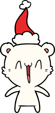 Mutlu kutup ayısı el çizimi bir insan tarafından çizilmiş Noel Baba şapkası