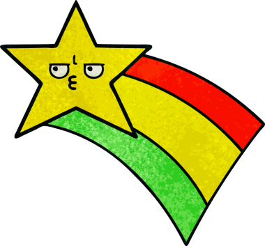 Bir insan tarafından çizilmiş kayan gökkuşağı yıldızının grunge desenli retro çizimi