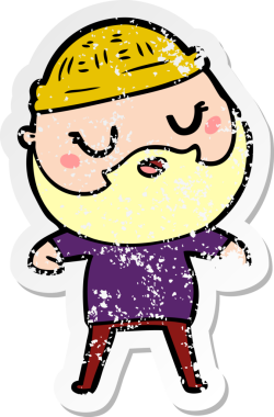 Bir insan tarafından çizilmiş sakallı bir çizgi film karakterinin sıkıntılı çıkartması.