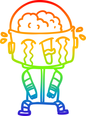 gökkuşağı gradyan çizimi bir insan tarafından çizilmiş ağlayan bir robot çizgi