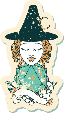 Retro Dövme Tarzı İnsan Büyücüsü Doğal 20 zar atışıyla Bir insan tarafından çizilmiş