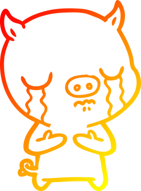 Bir insan tarafından çizilmiş, ağlayan bir domuzun sıcak çizgi çizimi.