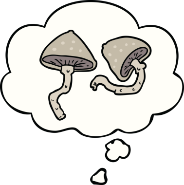 Bir insan tarafından çizilmiş düşünce baloncuklu mantarlar.