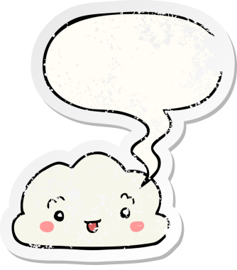 Konuşma baloncuğu olan karikatür bulutu bir insan tarafından çizilmiş sıkıntılı eski bir çıkartma